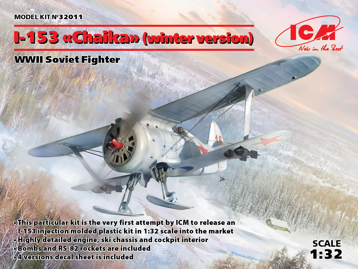 ICM I-153 winter version WWII Soviet Biplane Fighter in 1:48 3318096 